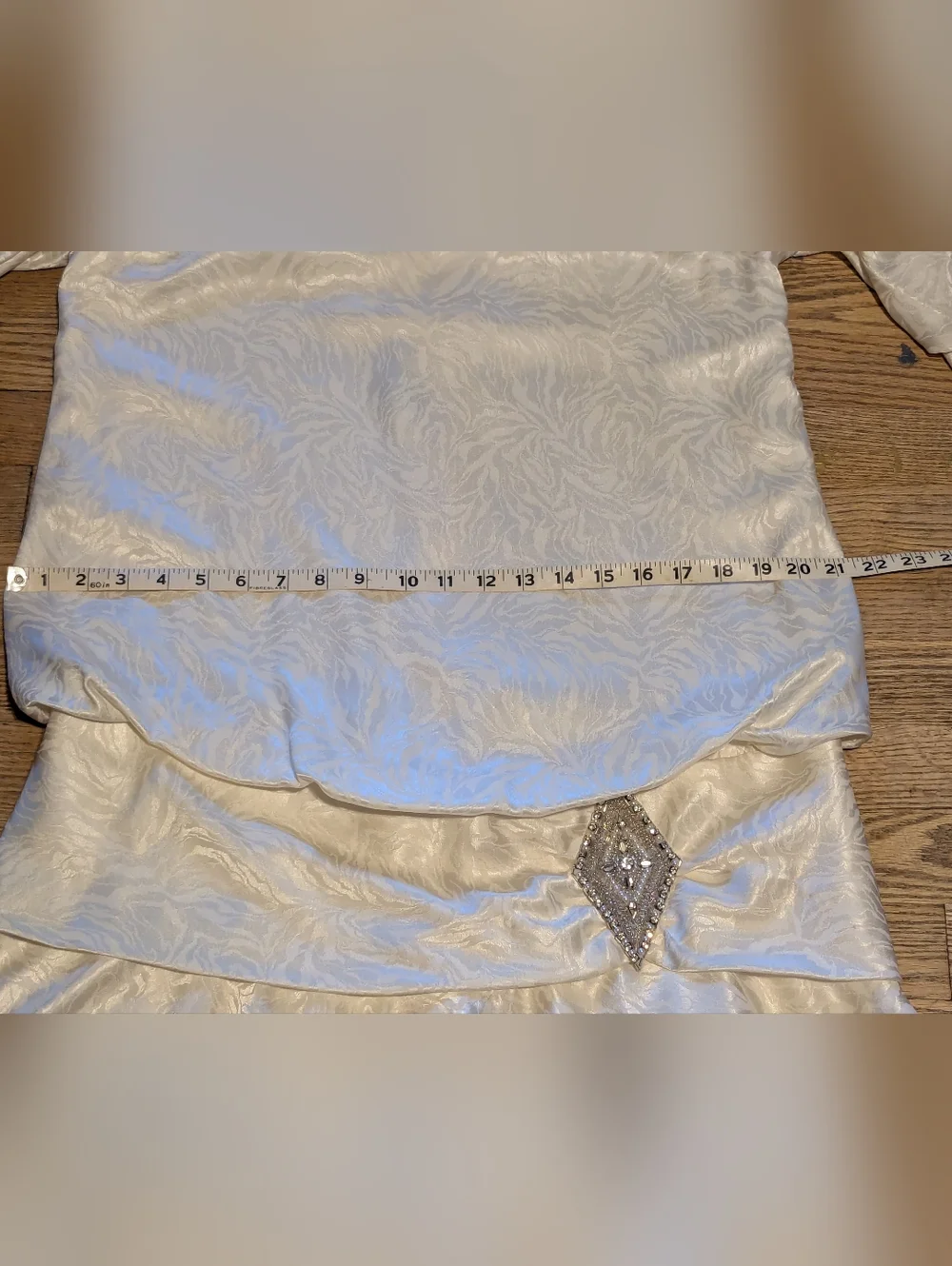 Vtg 80s Whimsigoth Bridal Shower Dress White Satin Jacquard Handkerchief Hem 12 - Picture 3 of 14